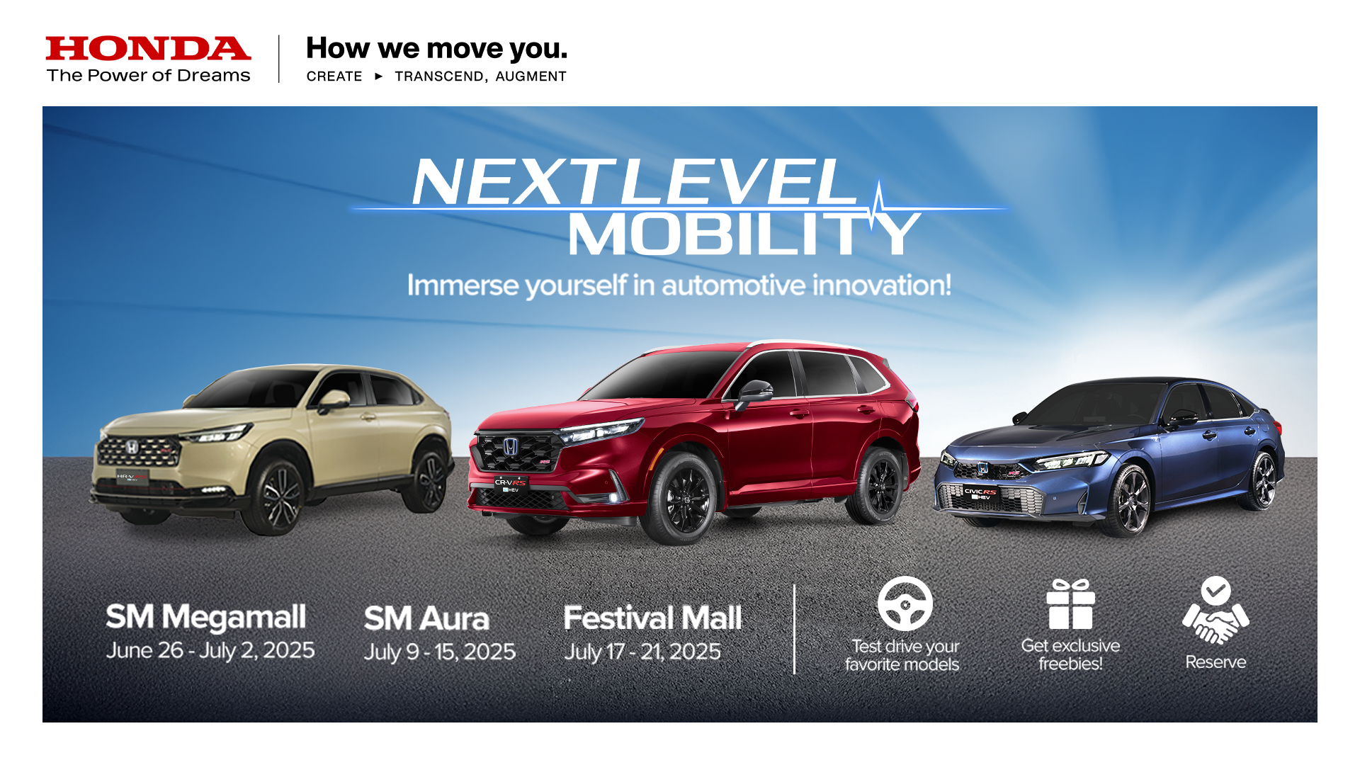 Experience Honda Cars Philippines’ Next Level Mobility Tour at SM Megamall, SM Aura, and Festival Mall from June to July