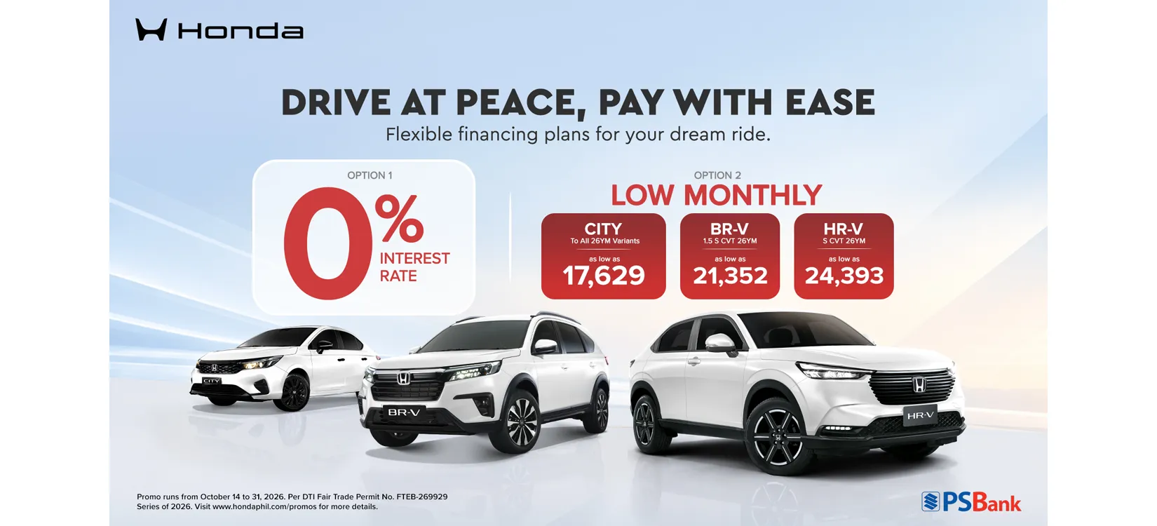 Honda Cars Philippines Partners with PSBank to Offer 0% Interest Financing Program